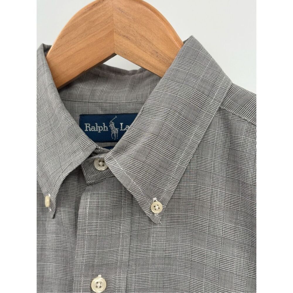 Ralph Lauren Button Up Shirt Men XL‎ Black Gray 15.5 Yarmouth Houndstooth Check